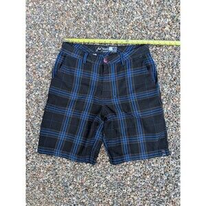 Rusty Shorts Plaid Black Blue Size 32 Polyester Viscose Blend Slash Pockets